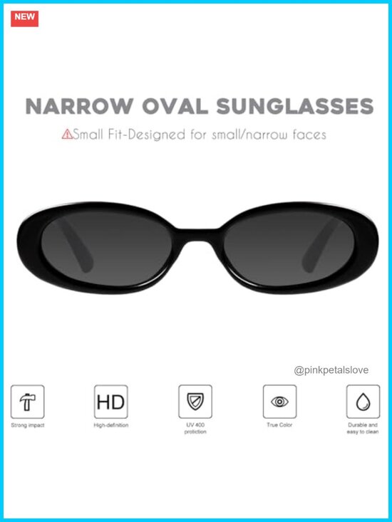 Retro Tiny Oval Sunglasses Small Face Narrow Style Thick Frame UV Protection main image 6